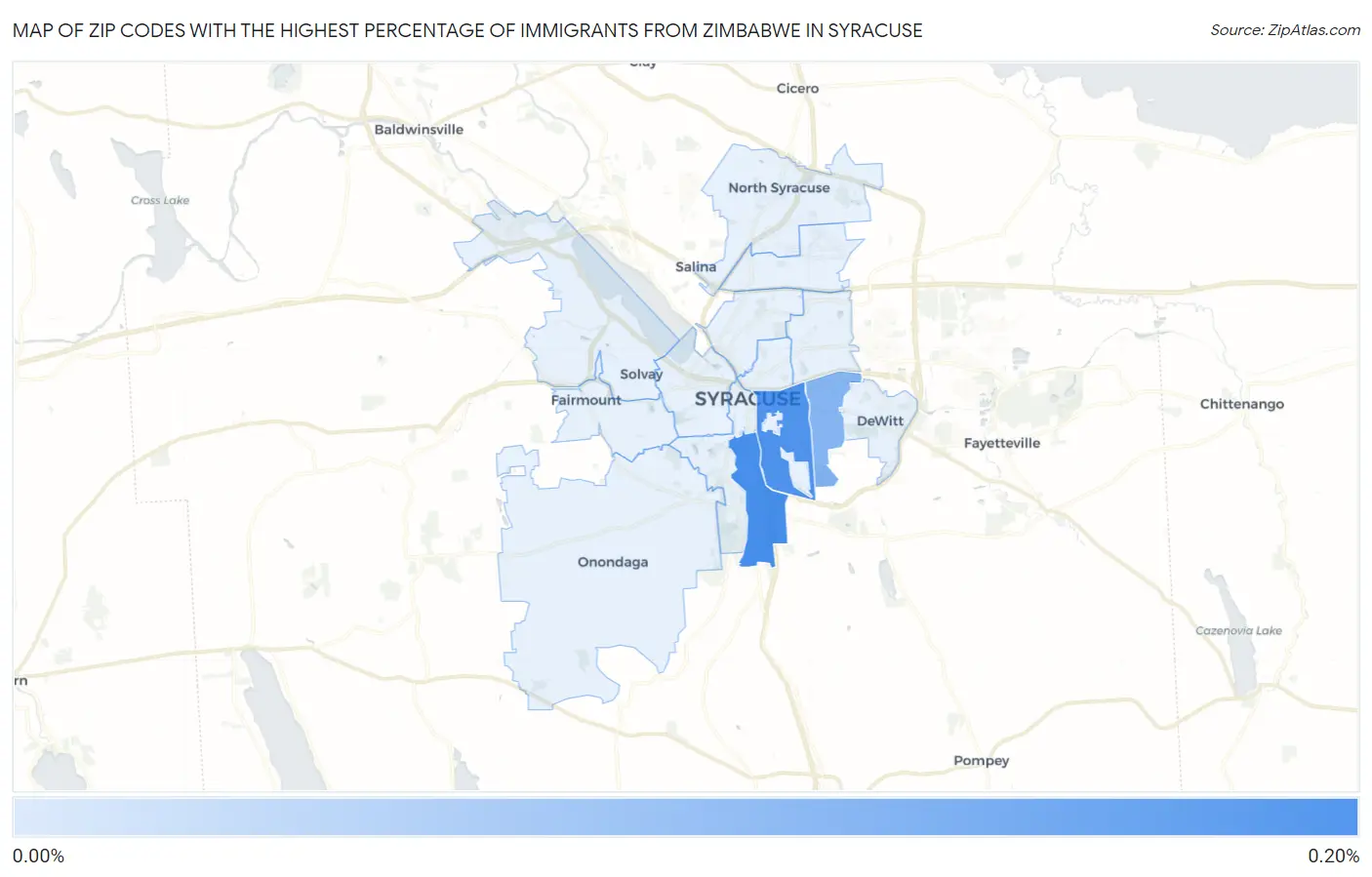 Zip Codes with the Highest Percentage of Immigrants from Zimbabwe in Syracuse Map