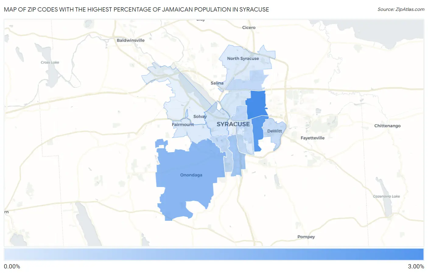 Zip Codes with the Highest Percentage of Jamaican Population in Syracuse Map
