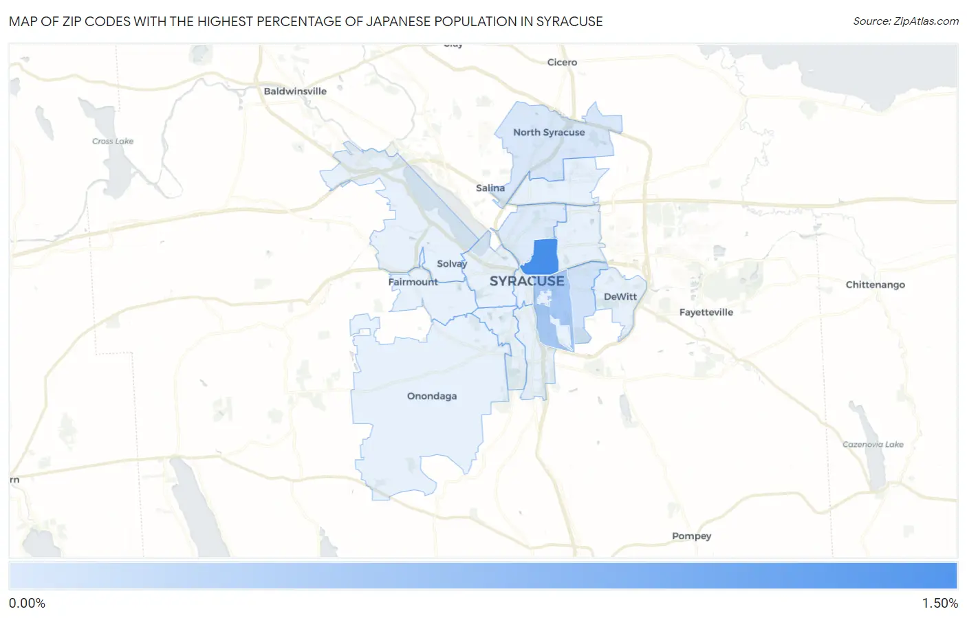 Zip Codes with the Highest Percentage of Japanese Population in Syracuse Map