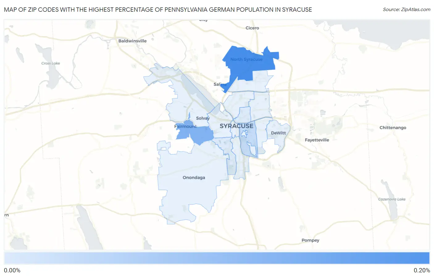 Zip Codes with the Highest Percentage of Pennsylvania German Population in Syracuse Map
