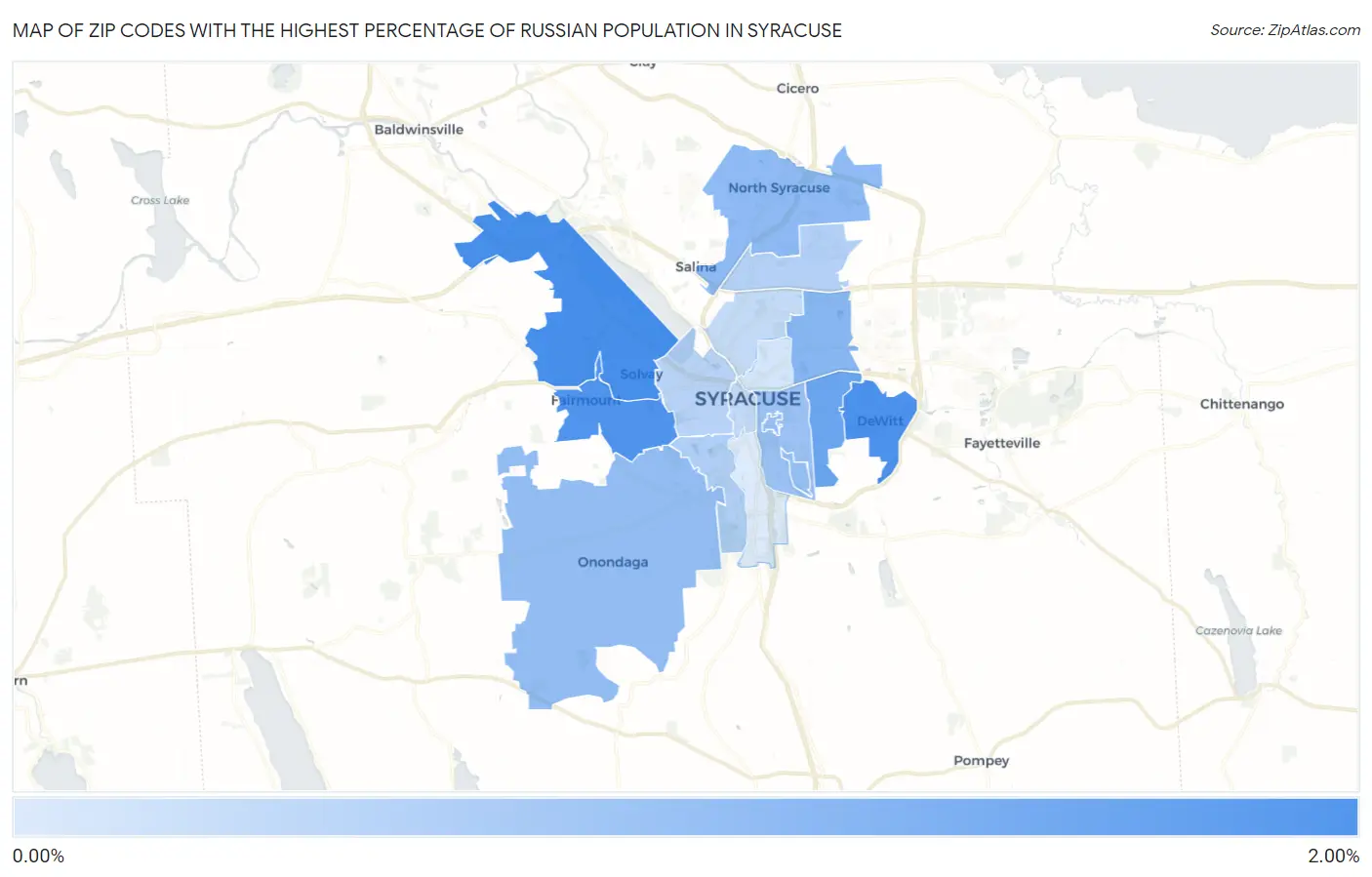 Zip Codes with the Highest Percentage of Russian Population in Syracuse Map
