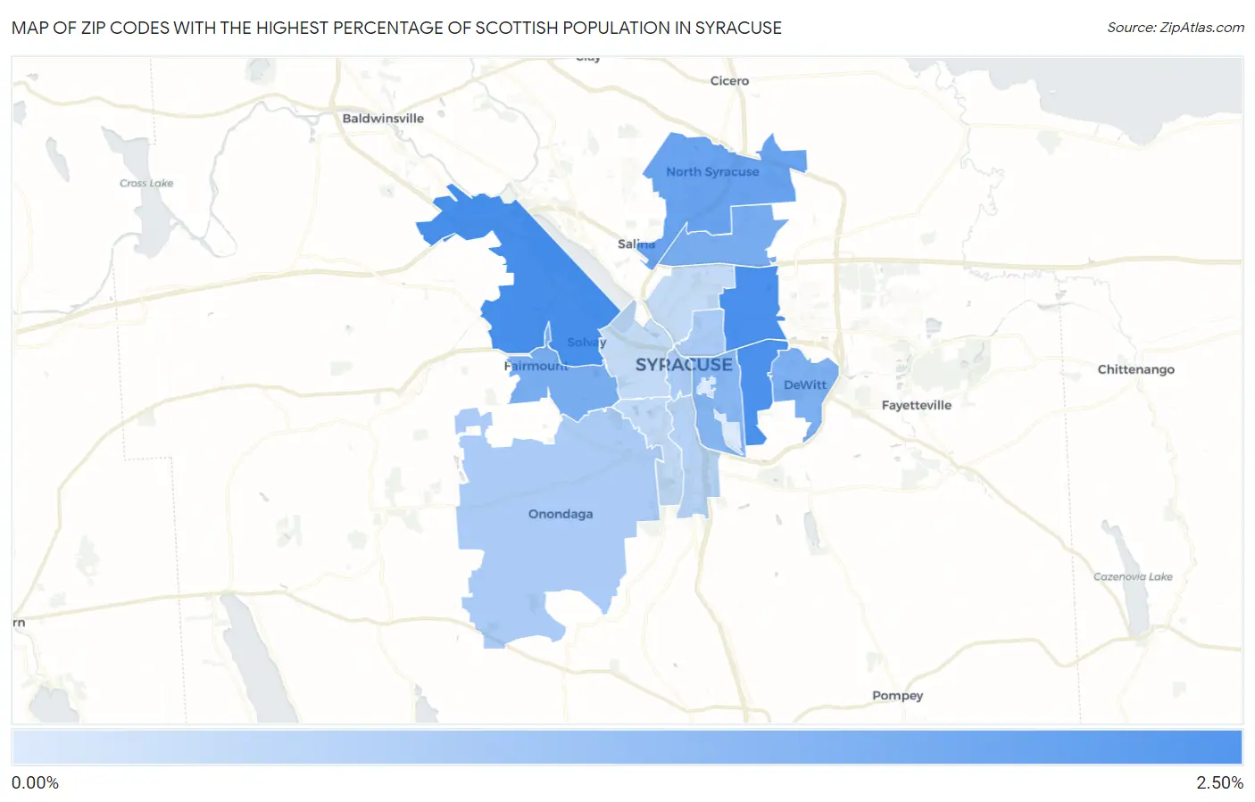 Zip Codes with the Highest Percentage of Scottish Population in Syracuse Map