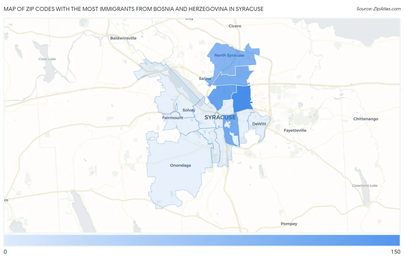 Zip Codes with the Most Immigrants from Bosnia and Herzegovina in Syracuse Map