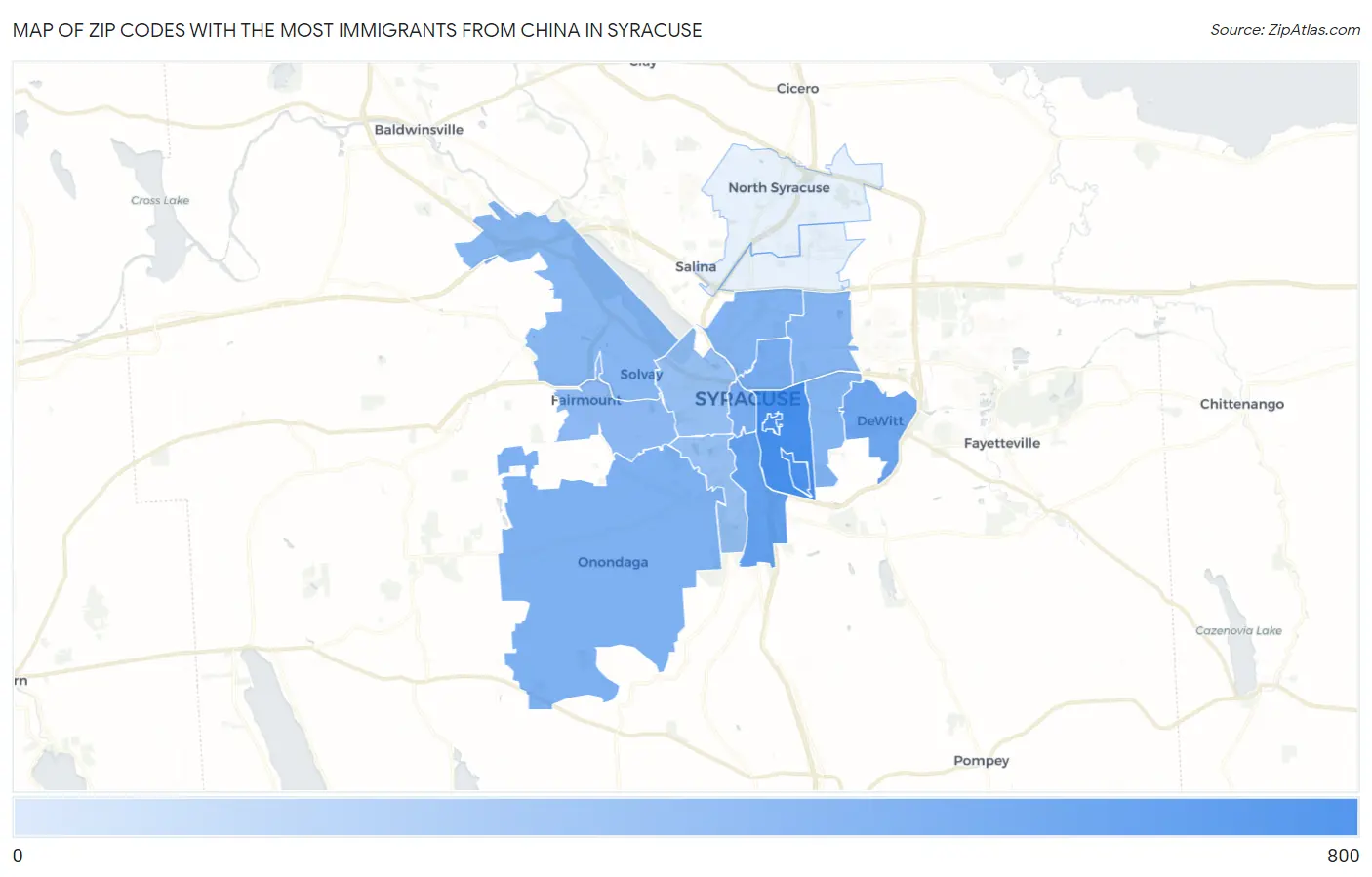 Zip Codes with the Most Immigrants from China in Syracuse Map