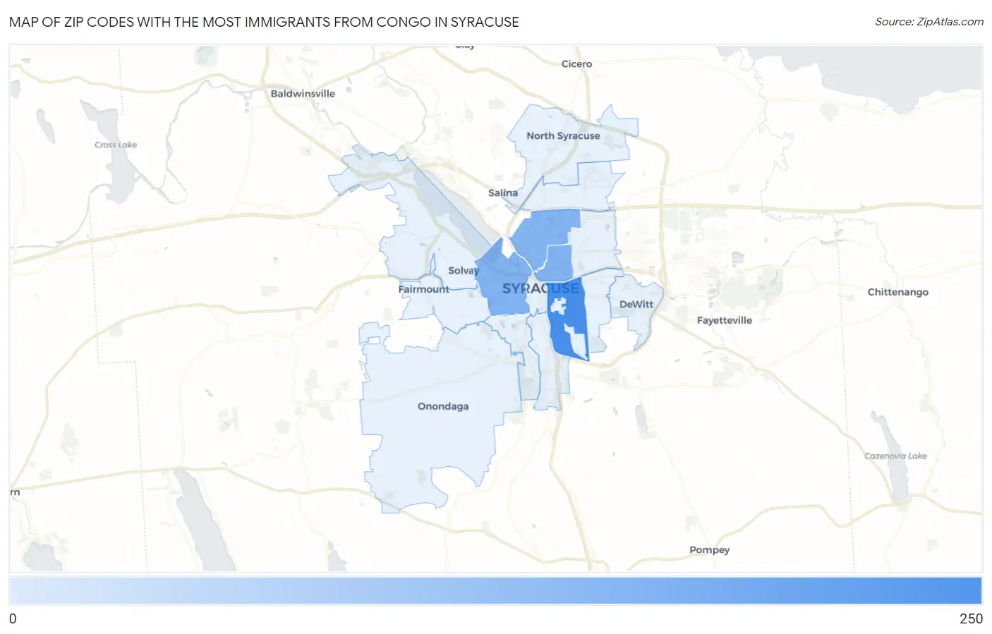 Zip Codes with the Most Immigrants from Congo in Syracuse Map