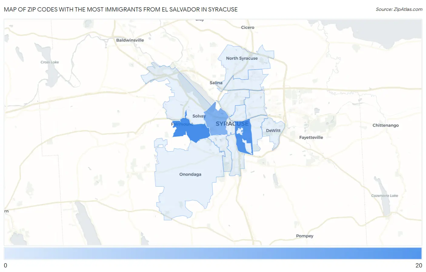 Zip Codes with the Most Immigrants from El Salvador in Syracuse Map