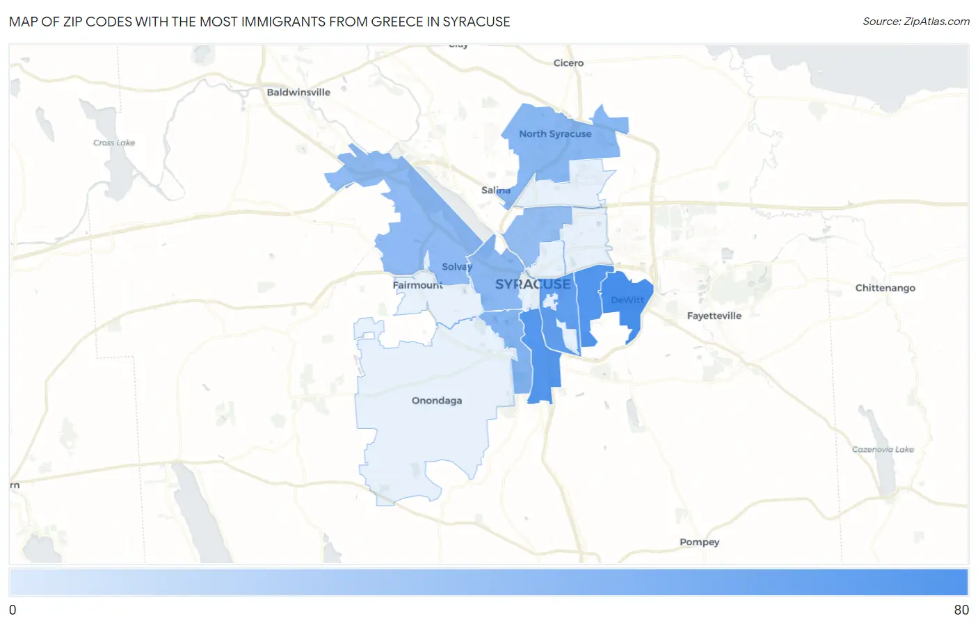 Zip Codes with the Most Immigrants from Greece in Syracuse Map