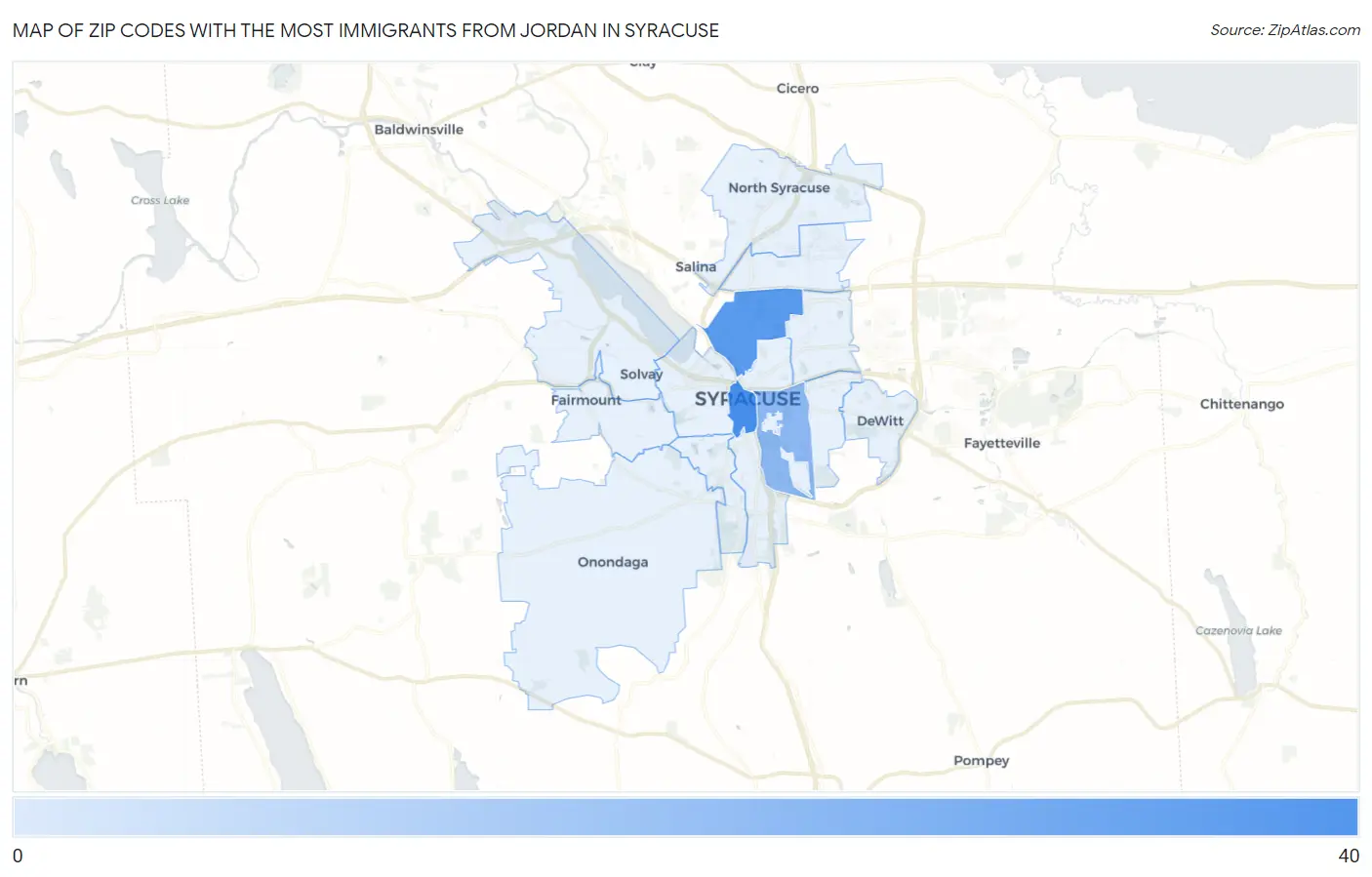 Zip Codes with the Most Immigrants from Jordan in Syracuse Map