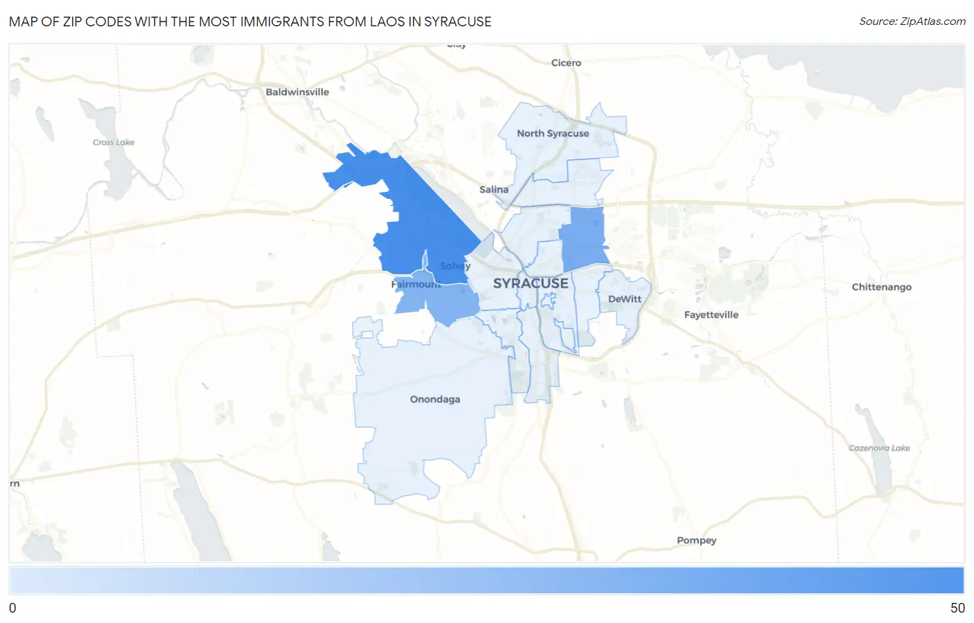 Zip Codes with the Most Immigrants from Laos in Syracuse Map