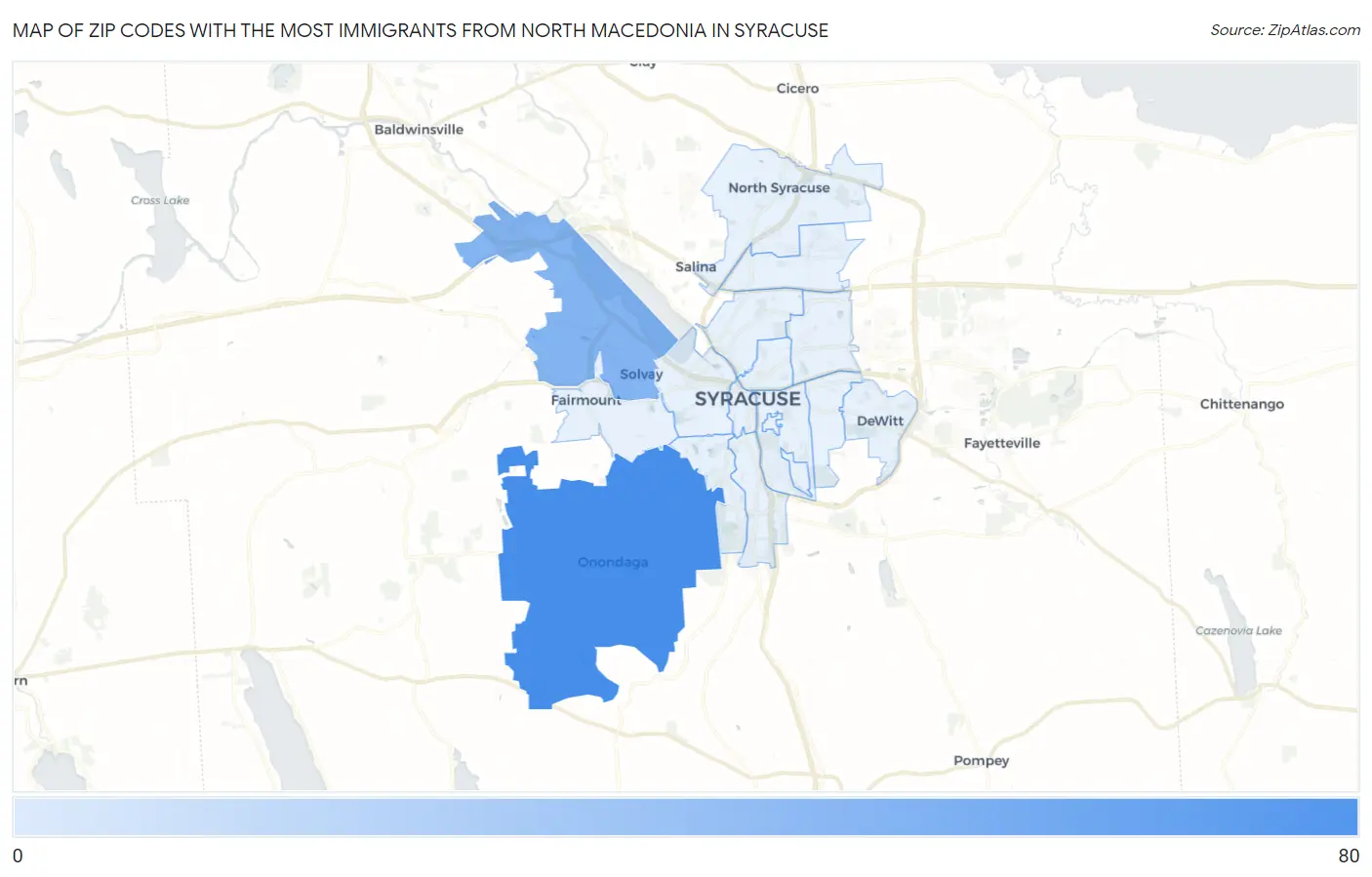 Zip Codes with the Most Immigrants from North Macedonia in Syracuse Map