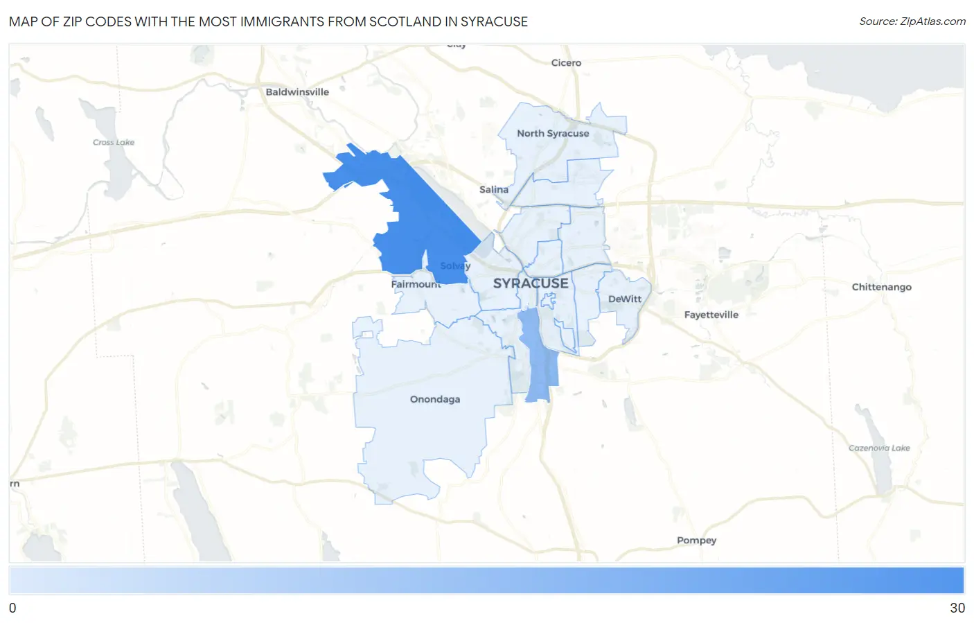 Zip Codes with the Most Immigrants from Scotland in Syracuse Map