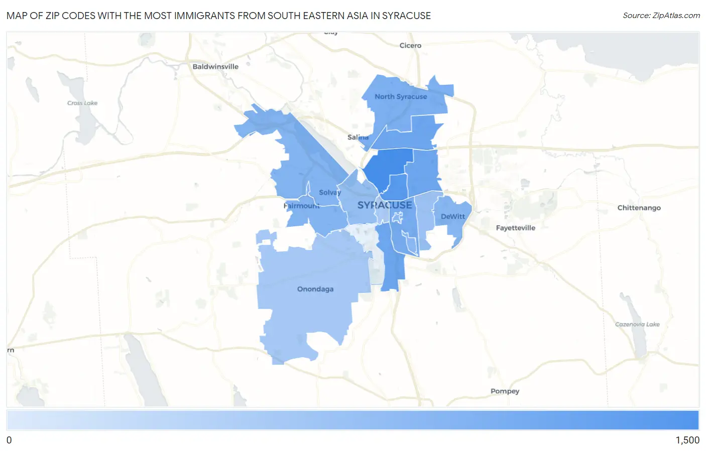 Zip Codes with the Most Immigrants from South Eastern Asia in Syracuse Map