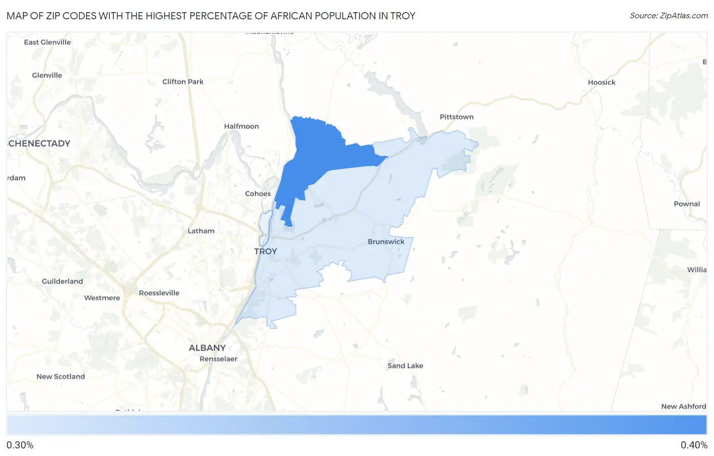 Zip Codes with the Highest Percentage of African Population in Troy Map