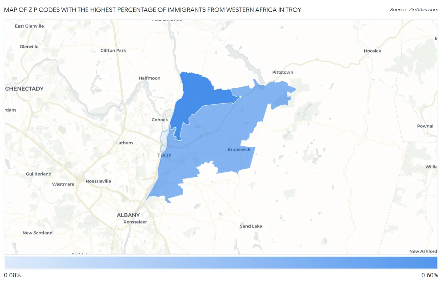 Zip Codes with the Highest Percentage of Immigrants from Western Africa in Troy Map