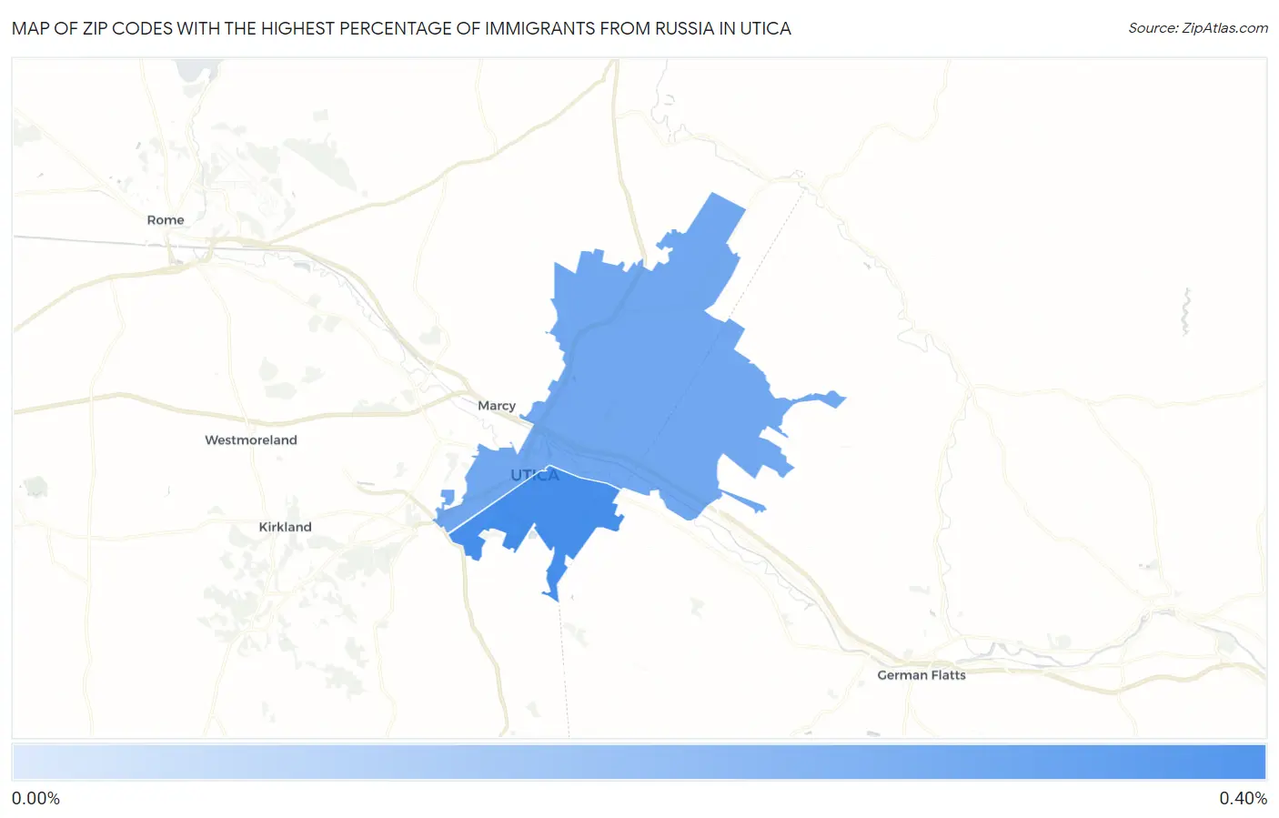 Zip Codes with the Highest Percentage of Immigrants from Russia in Utica Map