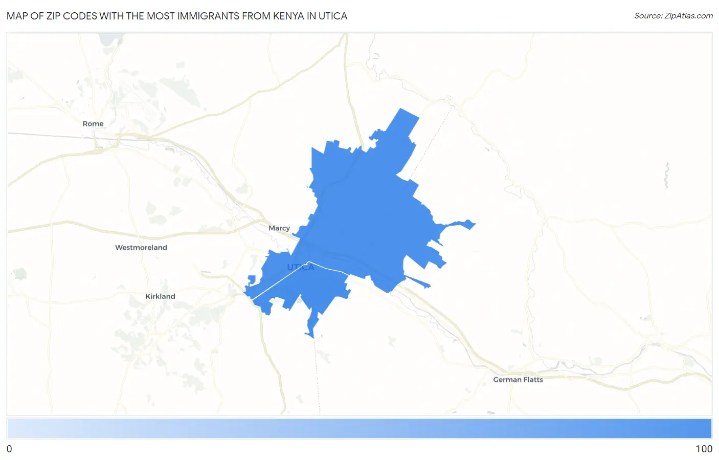 Zip Codes with the Most Immigrants from Kenya in Utica Map