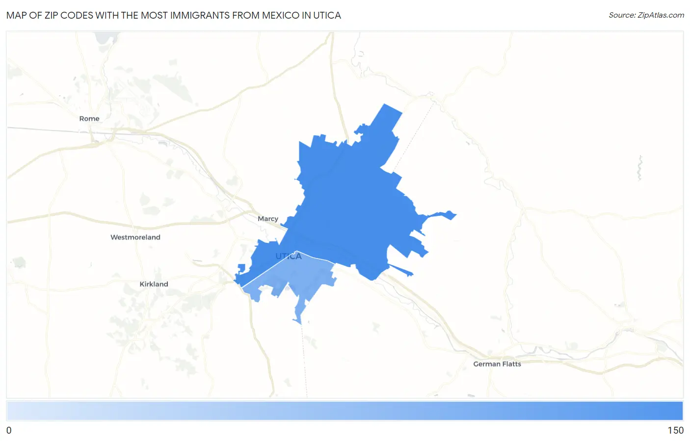 Zip Codes with the Most Immigrants from Mexico in Utica Map