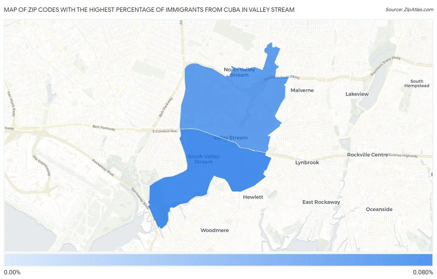 Zip Codes with the Highest Percentage of Immigrants from Cuba in Valley Stream Map