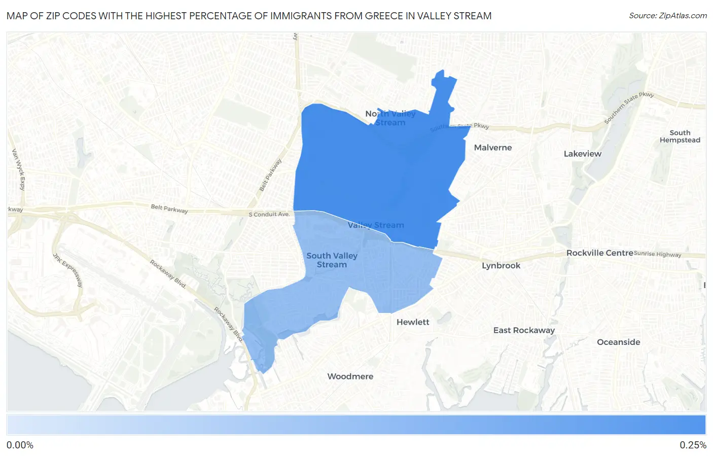Zip Codes with the Highest Percentage of Immigrants from Greece in Valley Stream Map