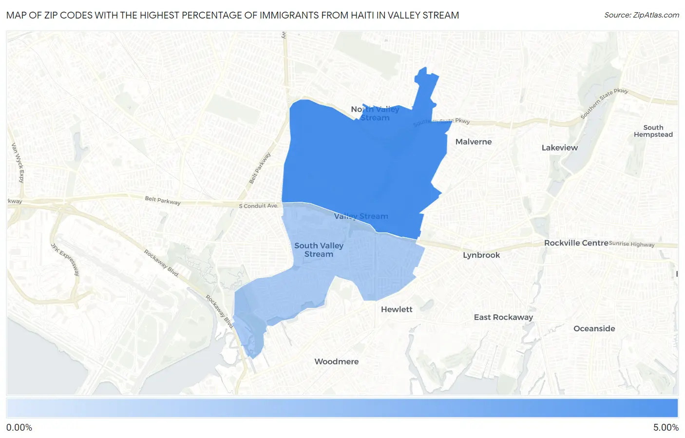 Zip Codes with the Highest Percentage of Immigrants from Haiti in Valley Stream Map