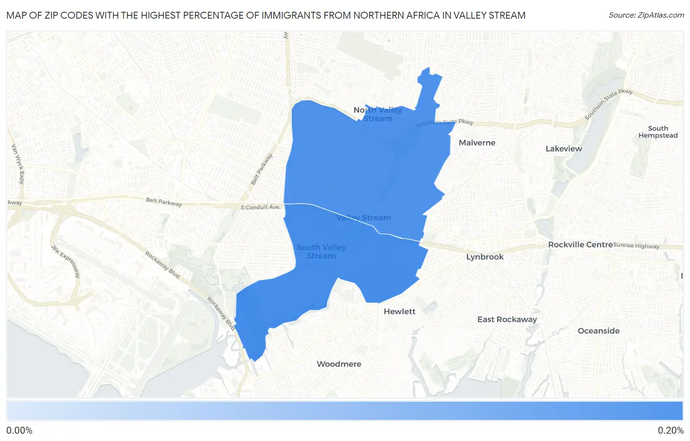 Zip Codes with the Highest Percentage of Immigrants from Northern Africa in Valley Stream Map