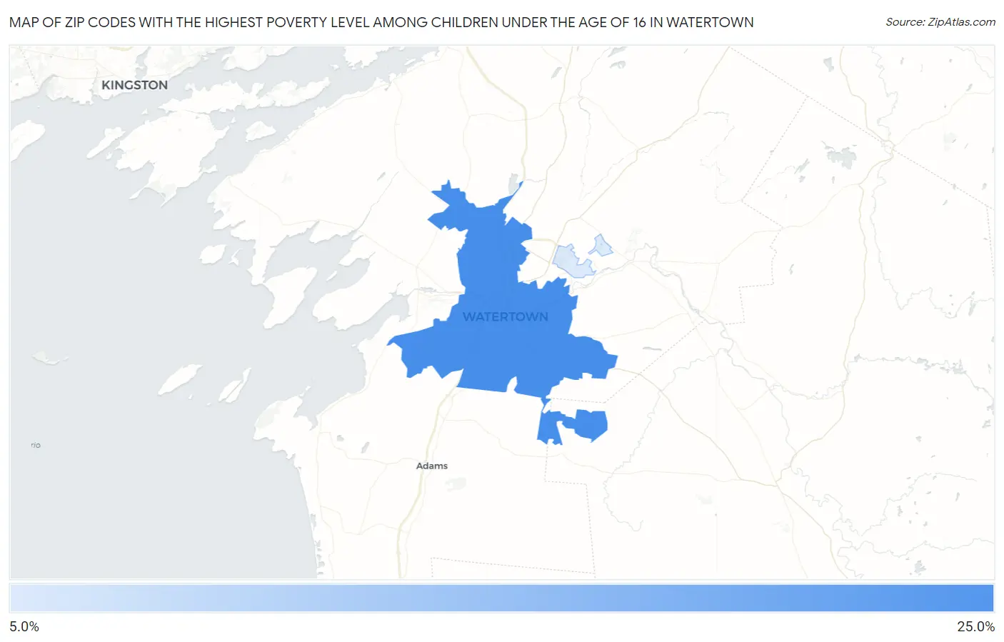 Zip Codes with the Highest Poverty Level Among Children Under the Age of 16 in Watertown Map