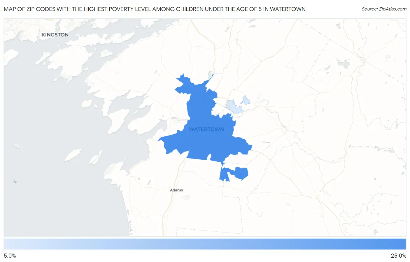 Zip Codes with the Highest Poverty Level Among Children Under the Age of 5 in Watertown Map