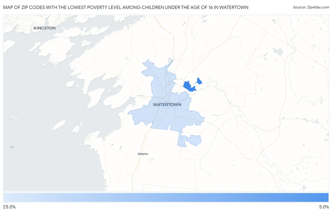 Zip Codes with the Lowest Poverty Level Among Children Under the Age of 16 in Watertown Map