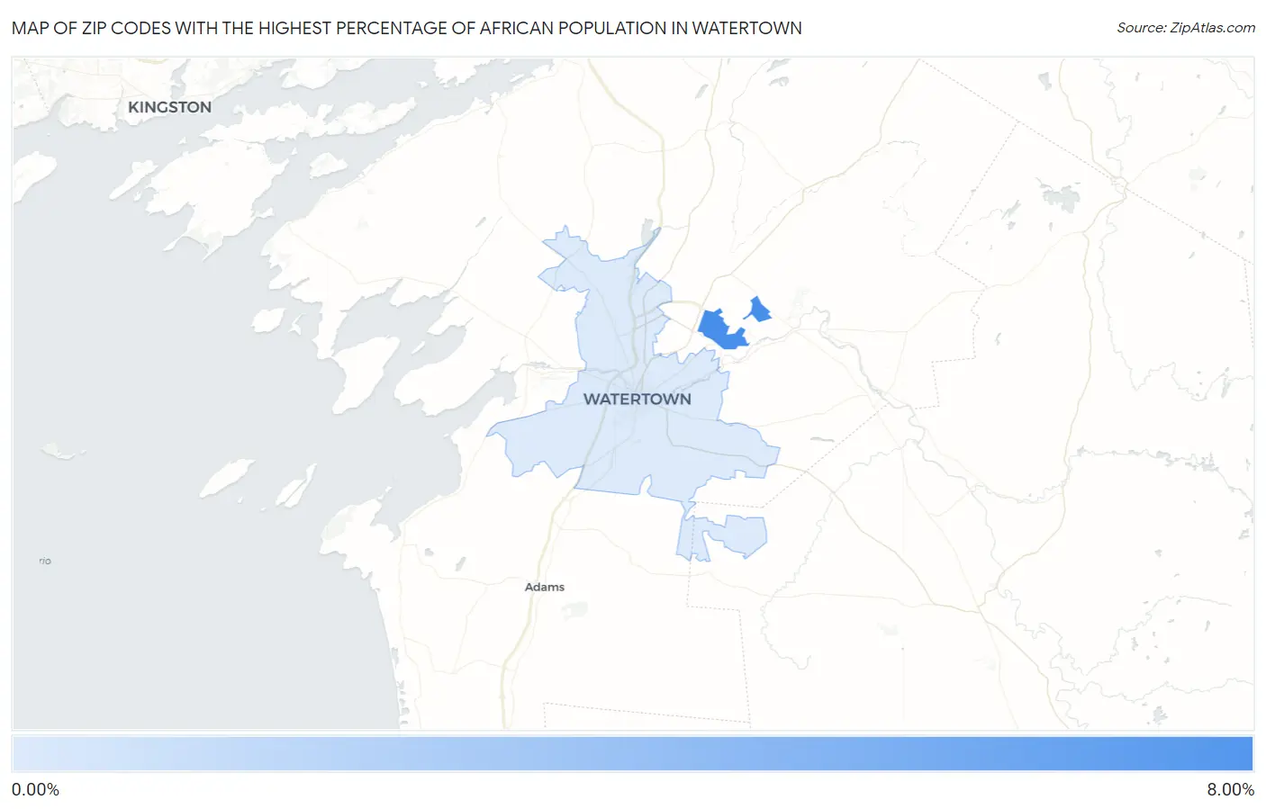 Zip Codes with the Highest Percentage of African Population in Watertown Map