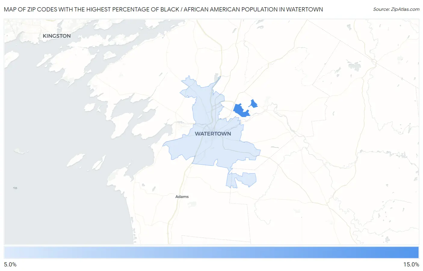 Zip Codes with the Highest Percentage of Black / African American Population in Watertown Map