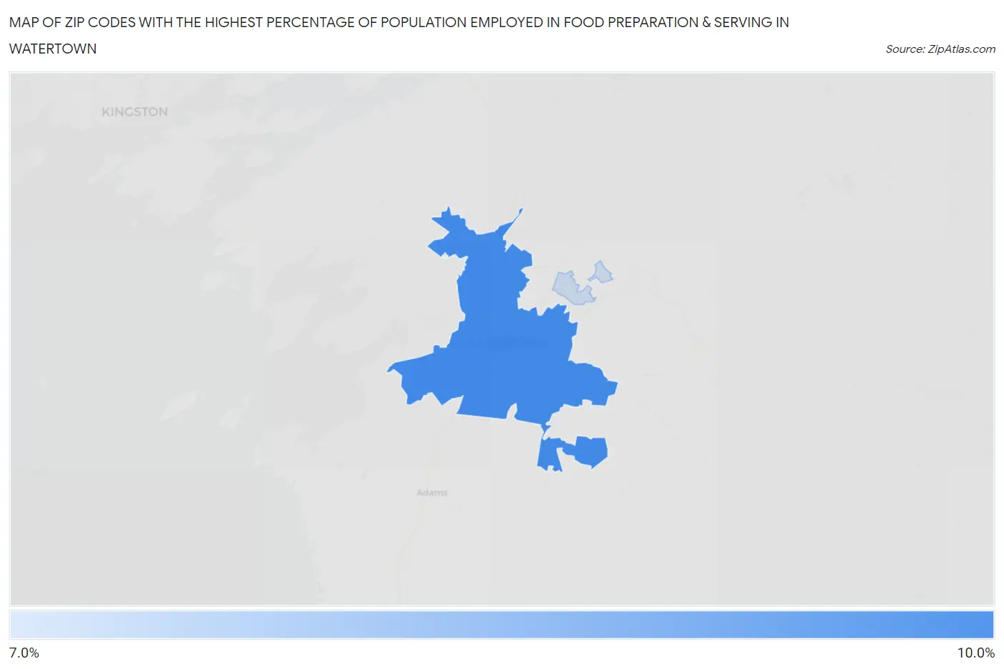 Zip Codes with the Highest Percentage of Population Employed in Food Preparation & Serving in Watertown Map
