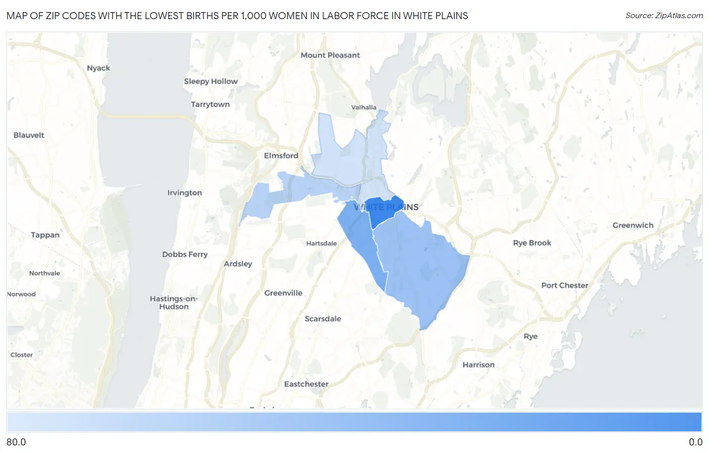 Zip Codes with the Lowest Births per 1,000 Women in Labor Force in White Plains Map