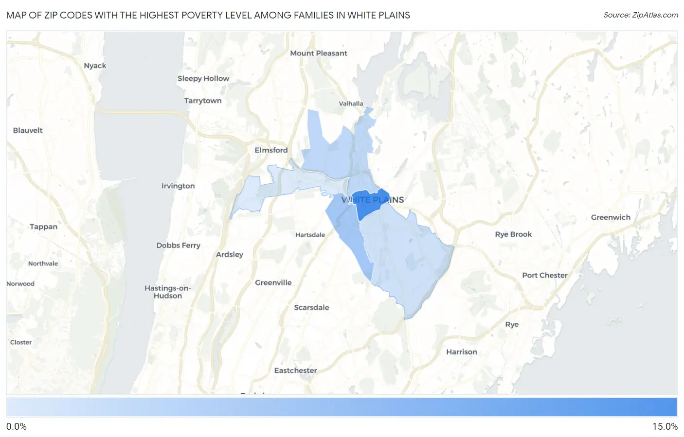 Zip Codes with the Highest Poverty Level Among Families in White Plains Map