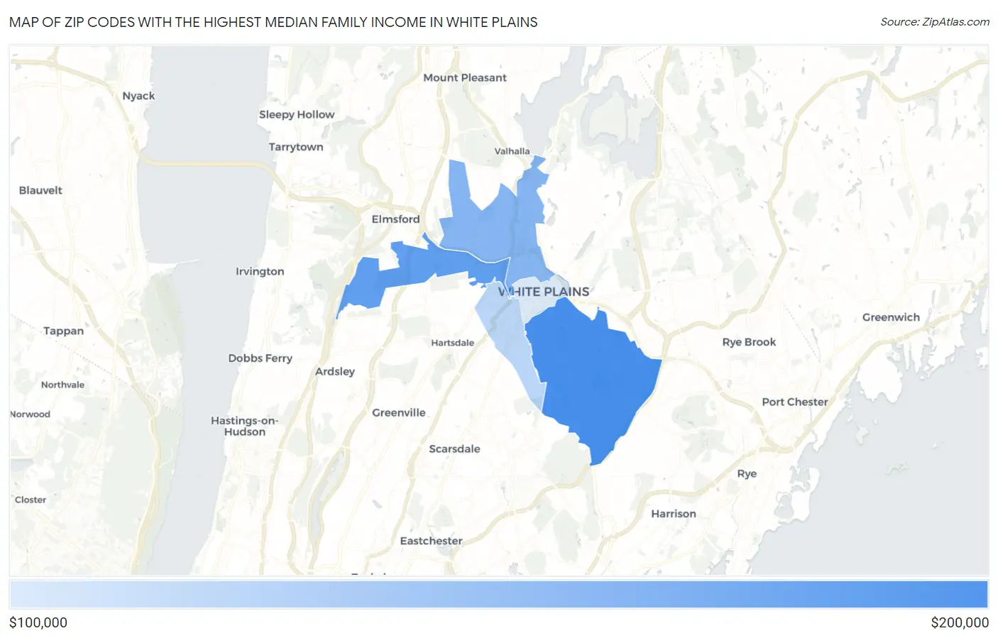 Zip Codes with the Highest Median Family Income in White Plains Map