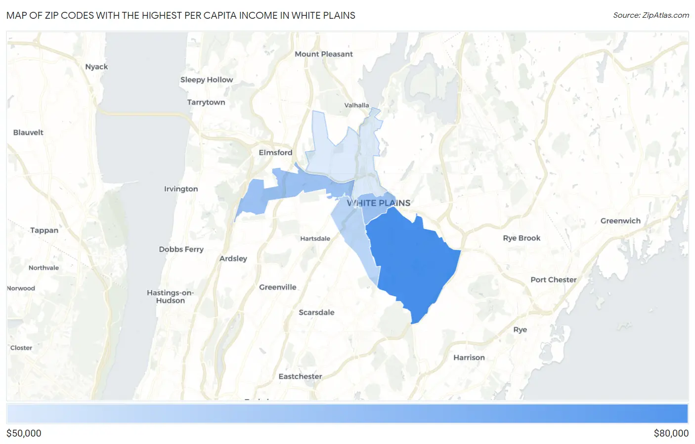 Zip Codes with the Highest Per Capita Income in White Plains Map