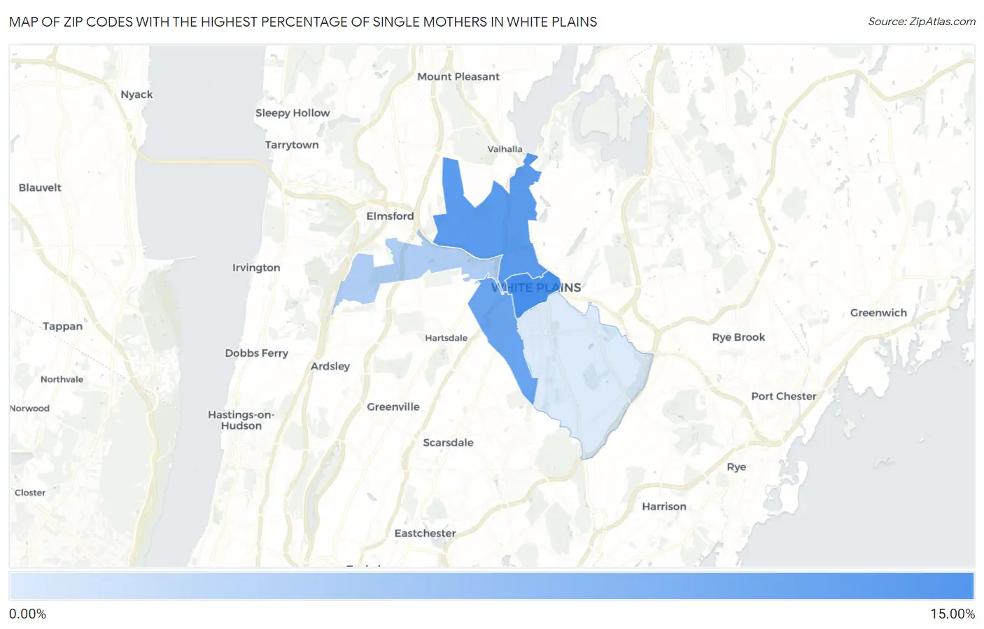 Zip Codes with the Highest Percentage of Single Mothers in White Plains Map