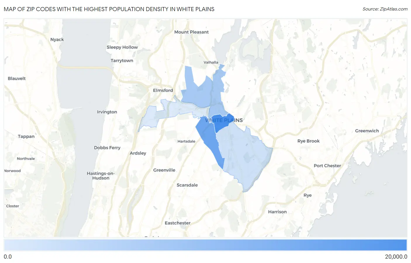 Zip Codes with the Highest Population Density in White Plains Map