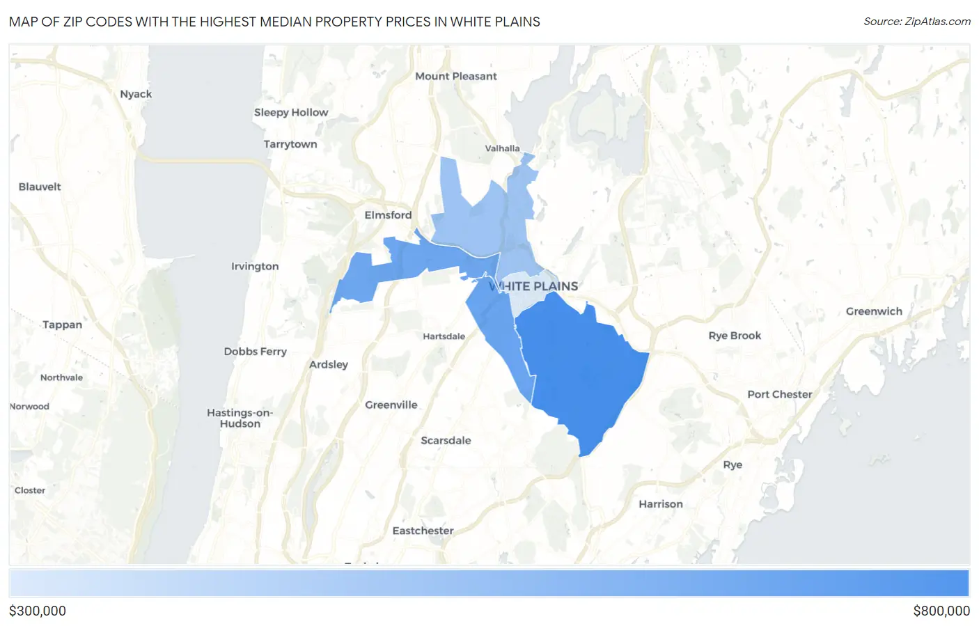 Zip Codes with the Highest Median Property Prices in White Plains Map