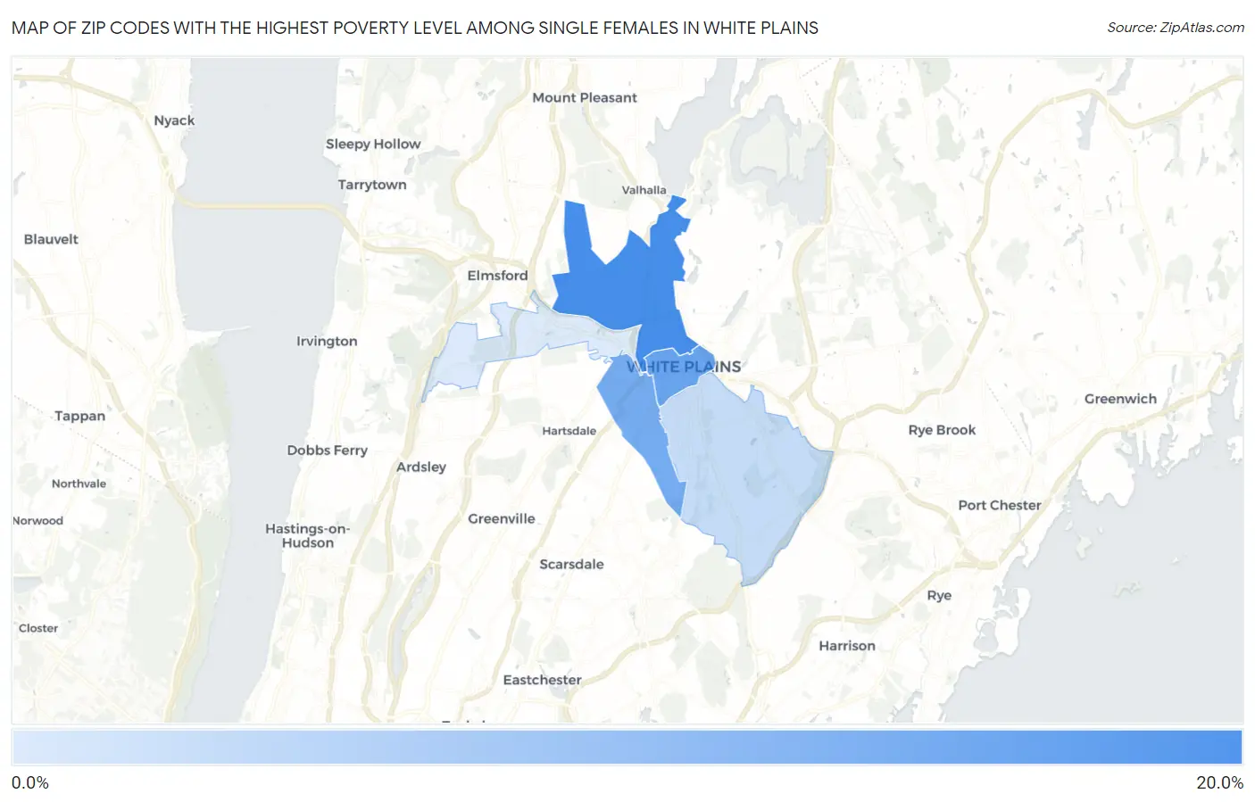 Zip Codes with the Highest Poverty Level Among Single Females in White Plains Map