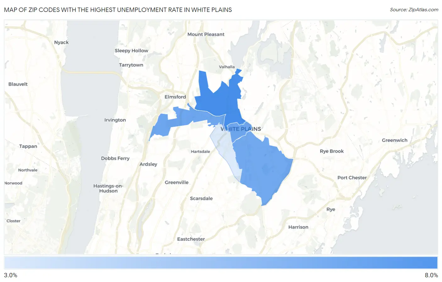 Zip Codes with the Highest Unemployment Rate in White Plains Map