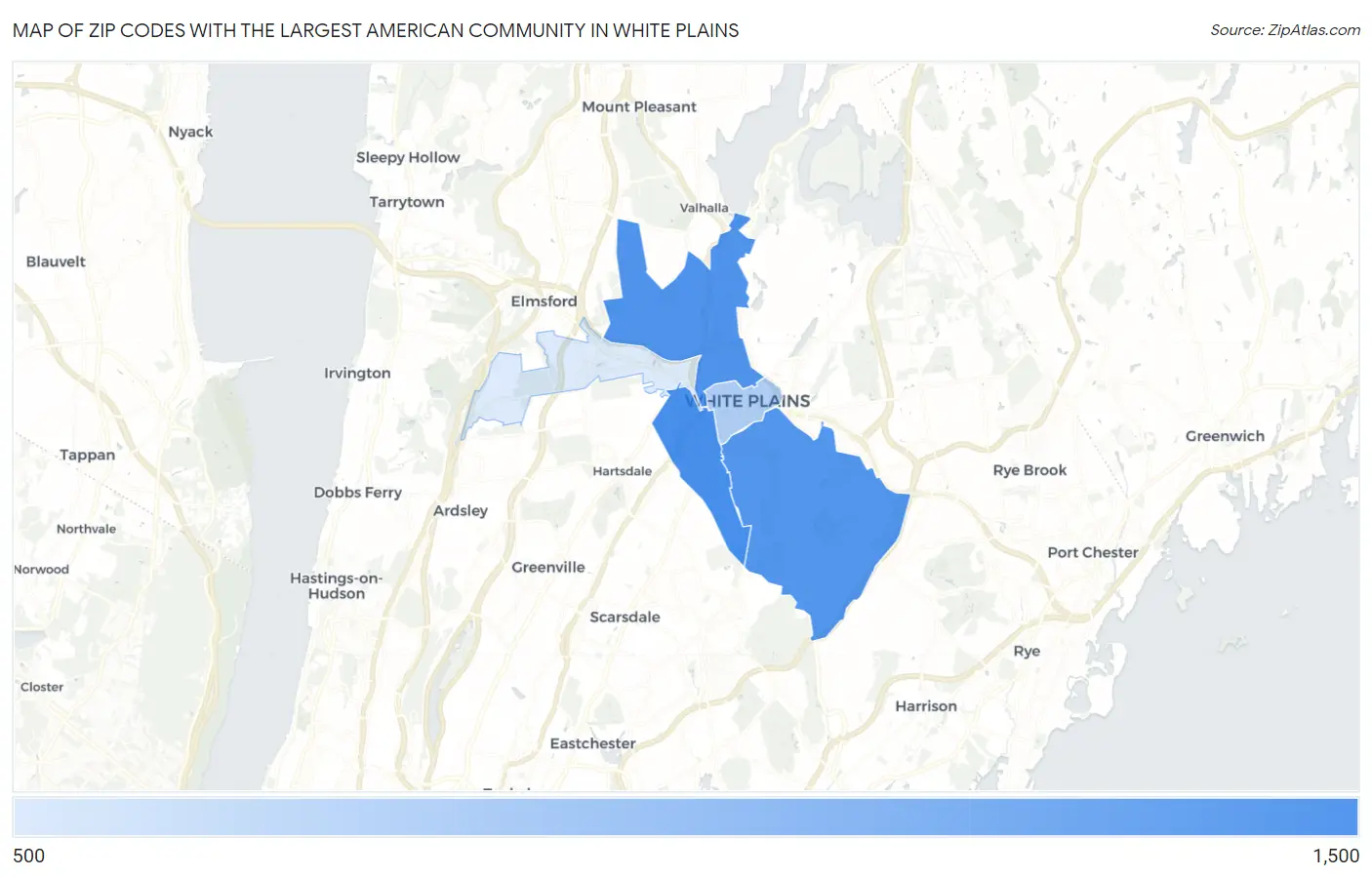 Zip Codes with the Largest American Community in White Plains Map