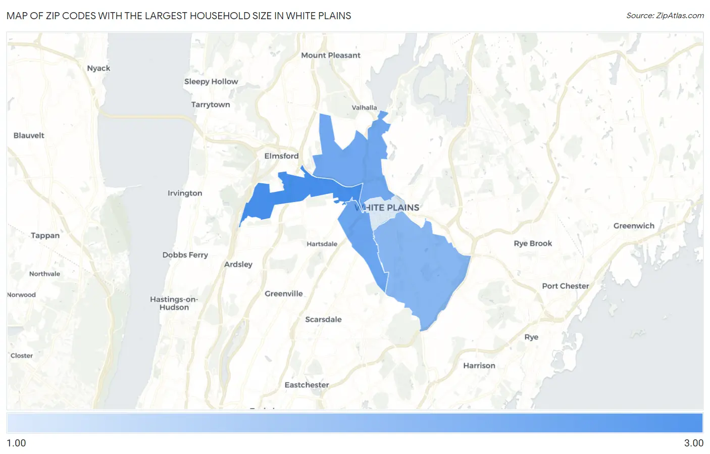 Zip Codes with the Largest Household Size in White Plains Map