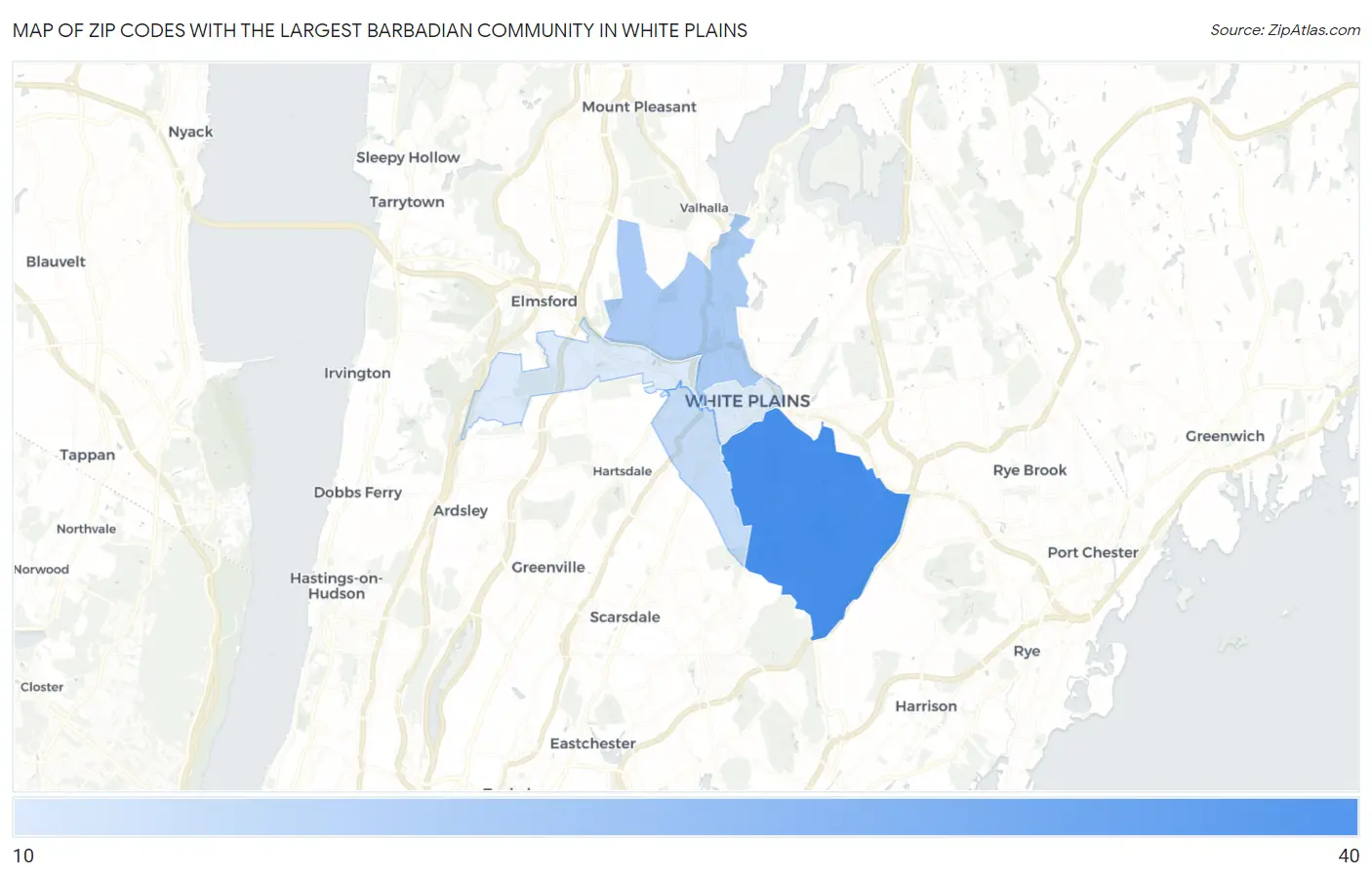 Zip Codes with the Largest Barbadian Community in White Plains Map