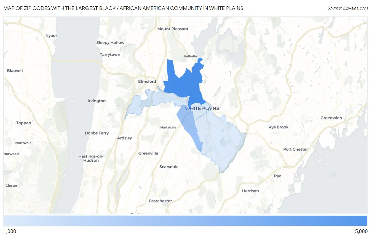 Zip Codes with the Largest Black / African American Community in White Plains Map