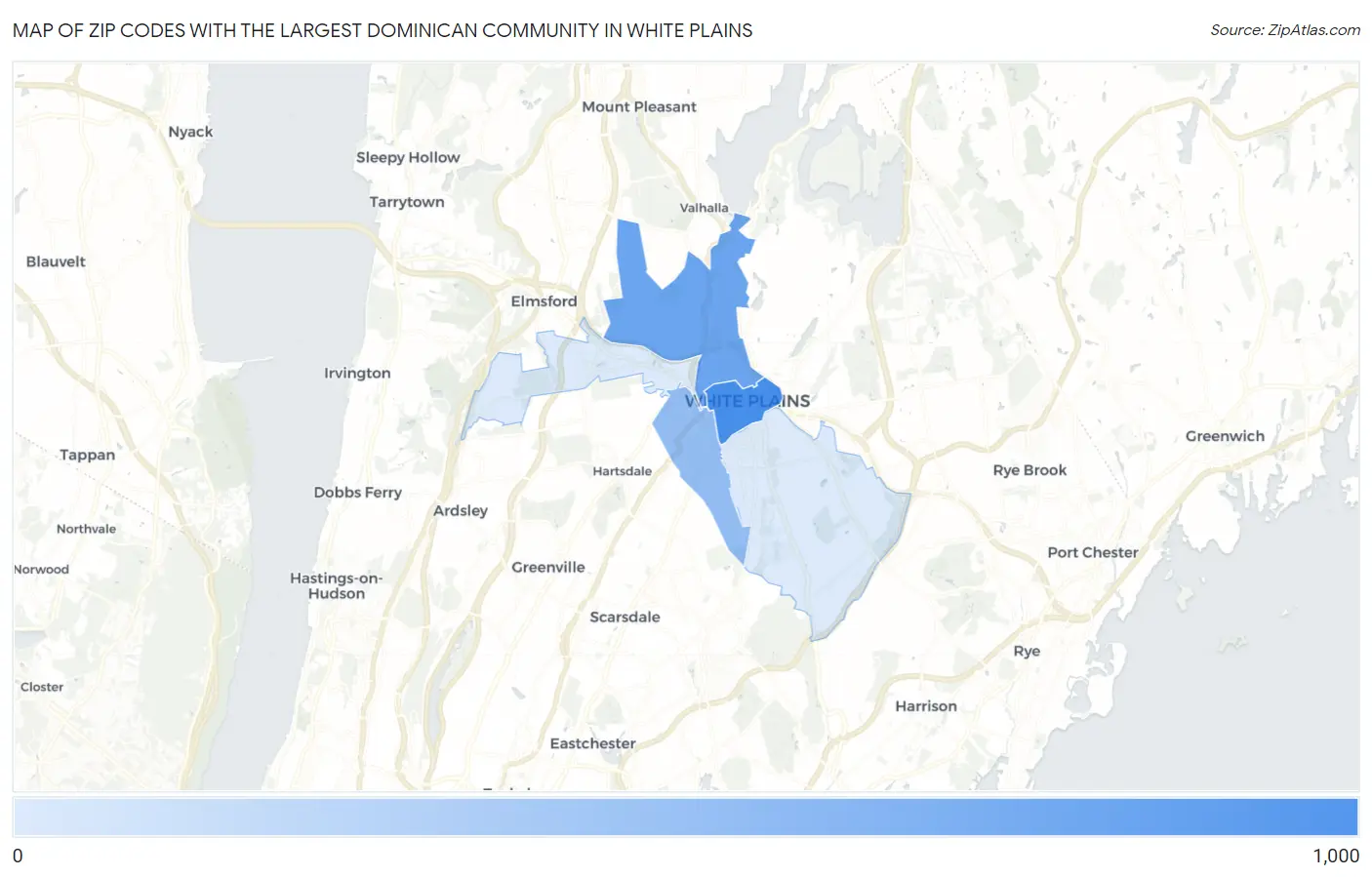 Zip Codes with the Largest Dominican Community in White Plains Map
