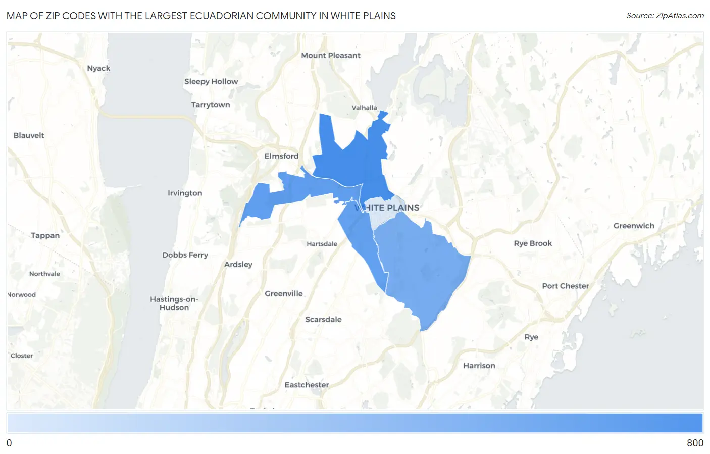 Zip Codes with the Largest Ecuadorian Community in White Plains Map
