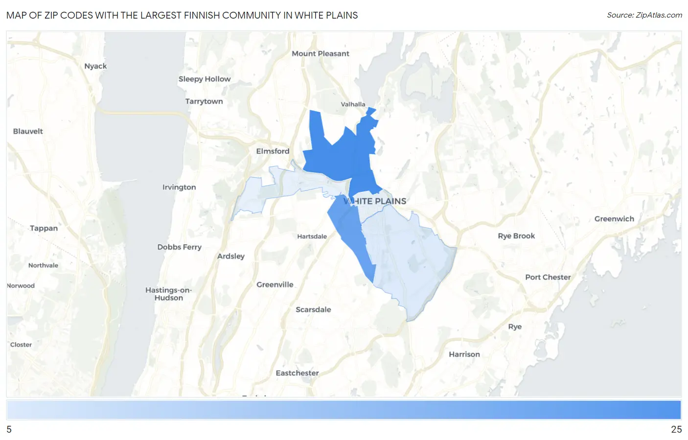Zip Codes with the Largest Finnish Community in White Plains Map