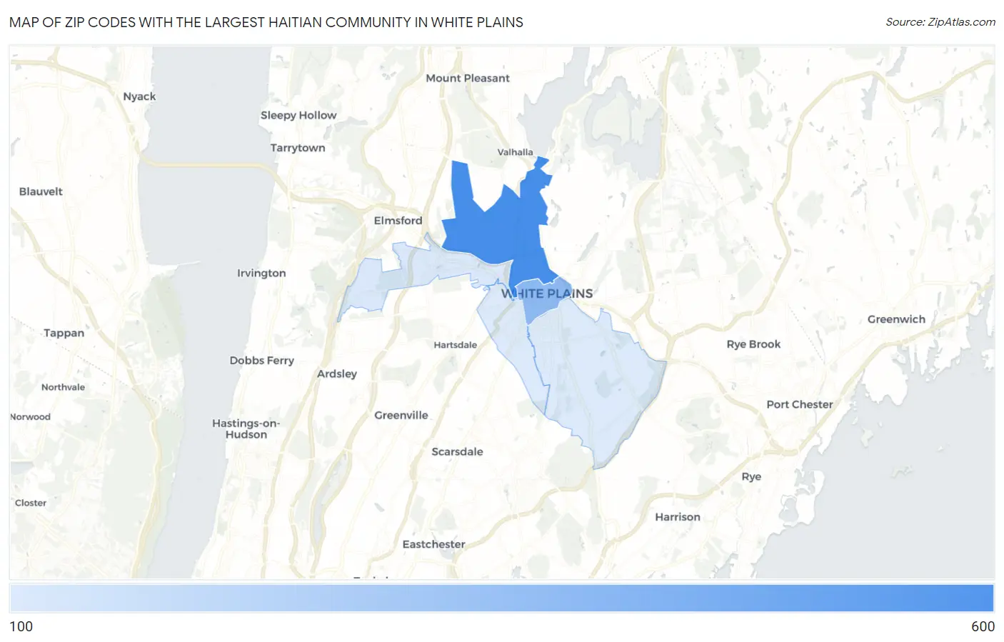 Zip Codes with the Largest Haitian Community in White Plains Map