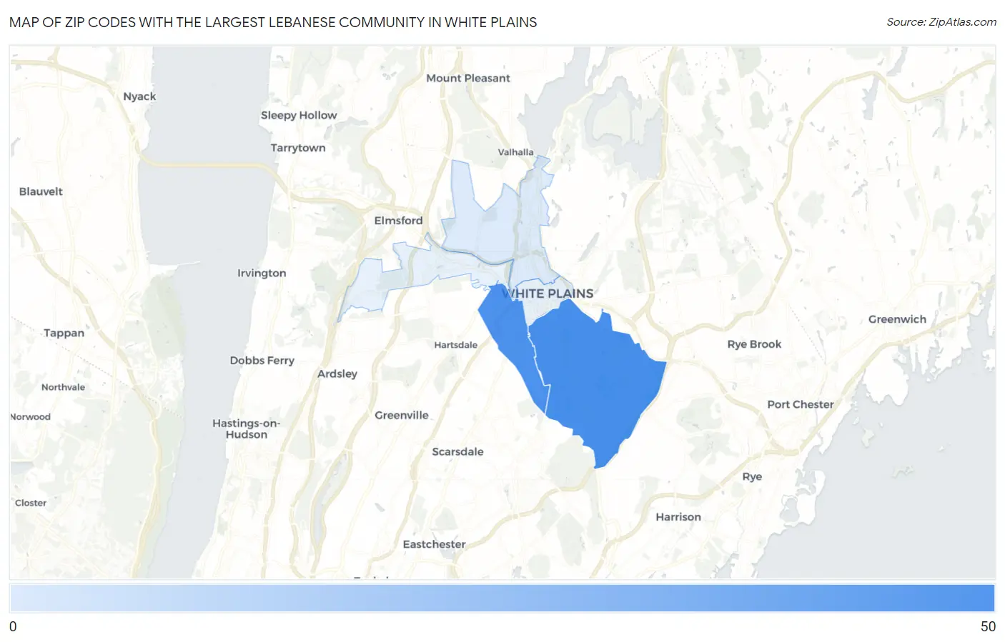 Zip Codes with the Largest Lebanese Community in White Plains Map