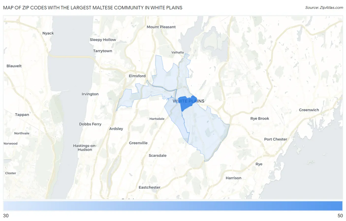 Zip Codes with the Largest Maltese Community in White Plains Map